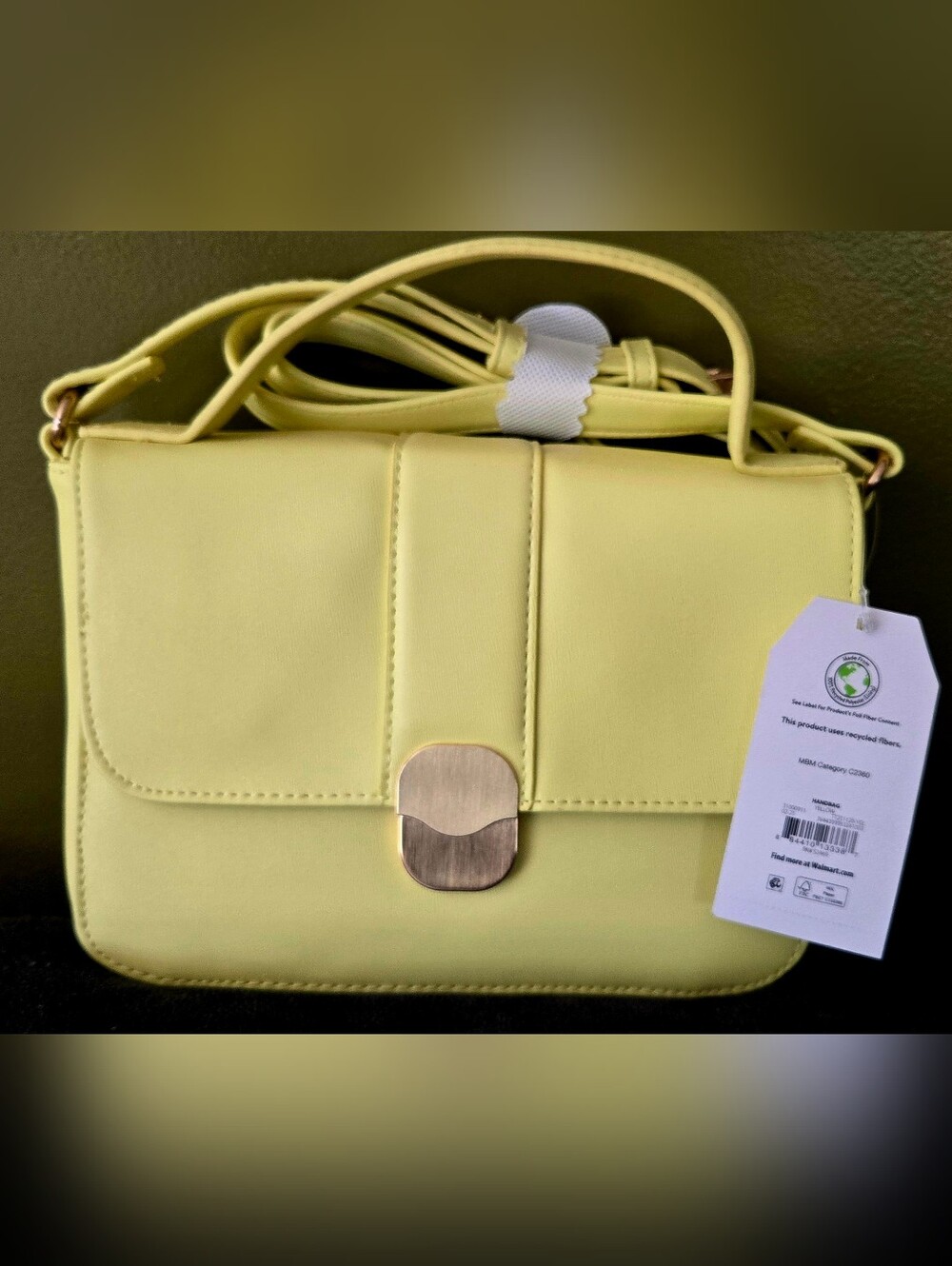 Time and Tru Lemon Yellow Crossbody Bag with Brushed Metal Clasp